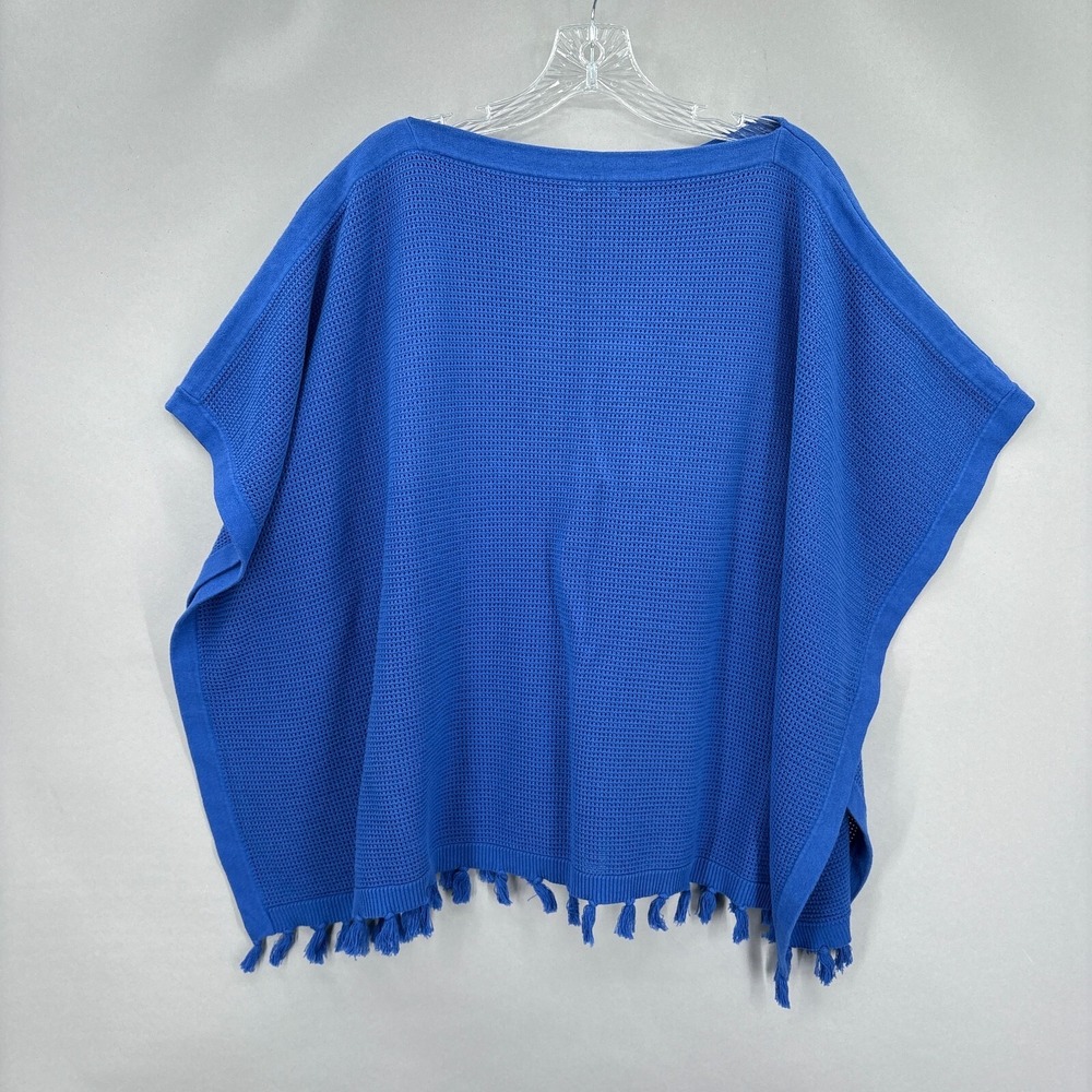 J McLaughlin Poncho Sweater Top Pullover‎ Blue Fringe Tassel Asha Open One Size - Picture 10 of 11